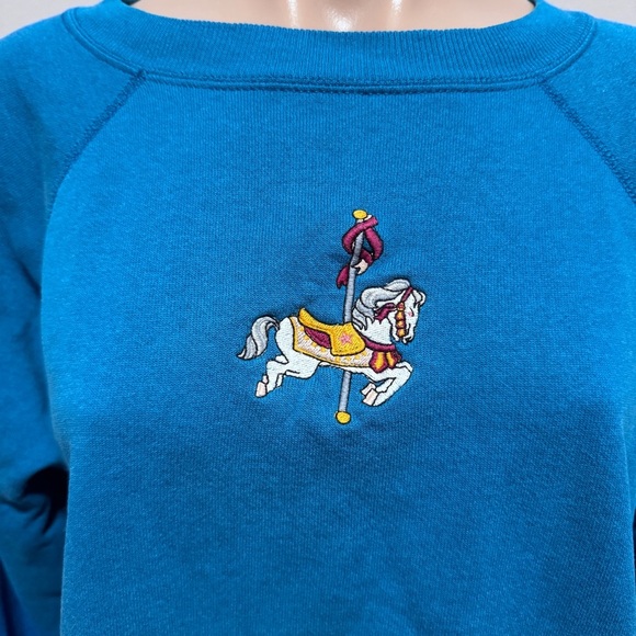 Embroidered Carousel Merry Go Round Horse Hanes Her way Sweatshirt XL Blue - Picture 2 of 4